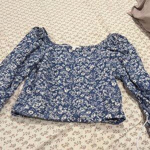 LC Lauren Conrad Navy Floral Blouse
